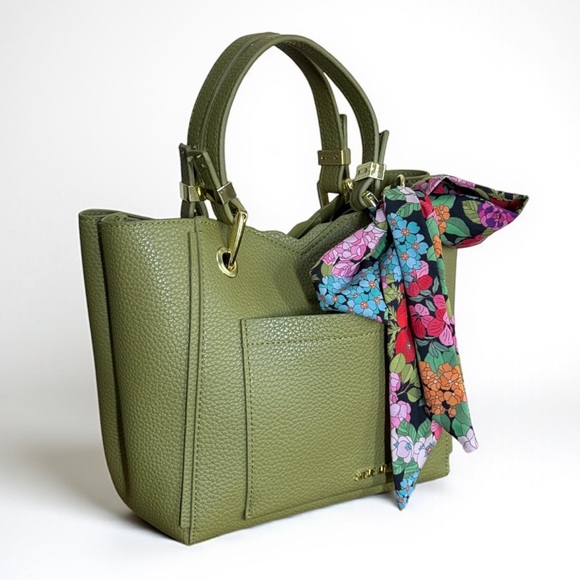NWT Steve Madden Olive Faux Leather Satchel Mini Tote Crossbody with Scarf! NEW! - Picture 4 of 16